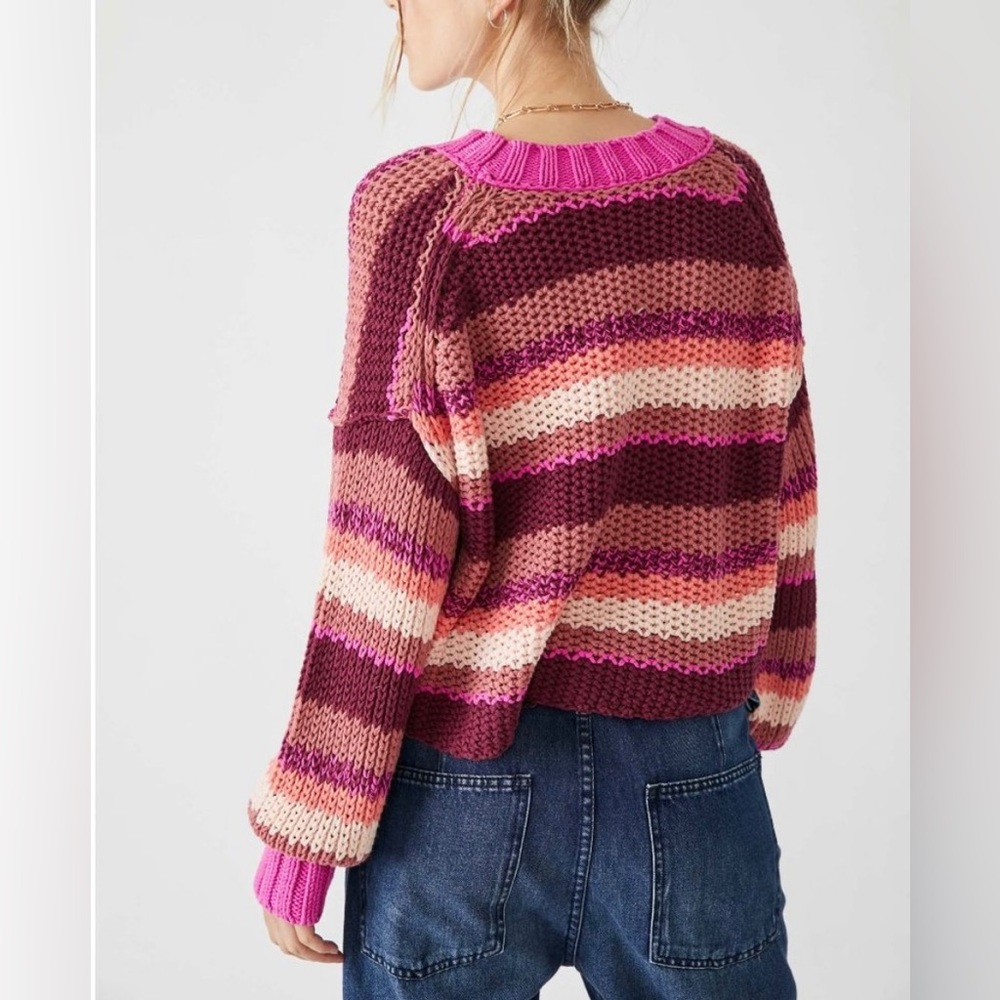 Free People Devon Sweater / Fuschia Rose Combo Size XS SOLD OUT! - Picture 7 of 8